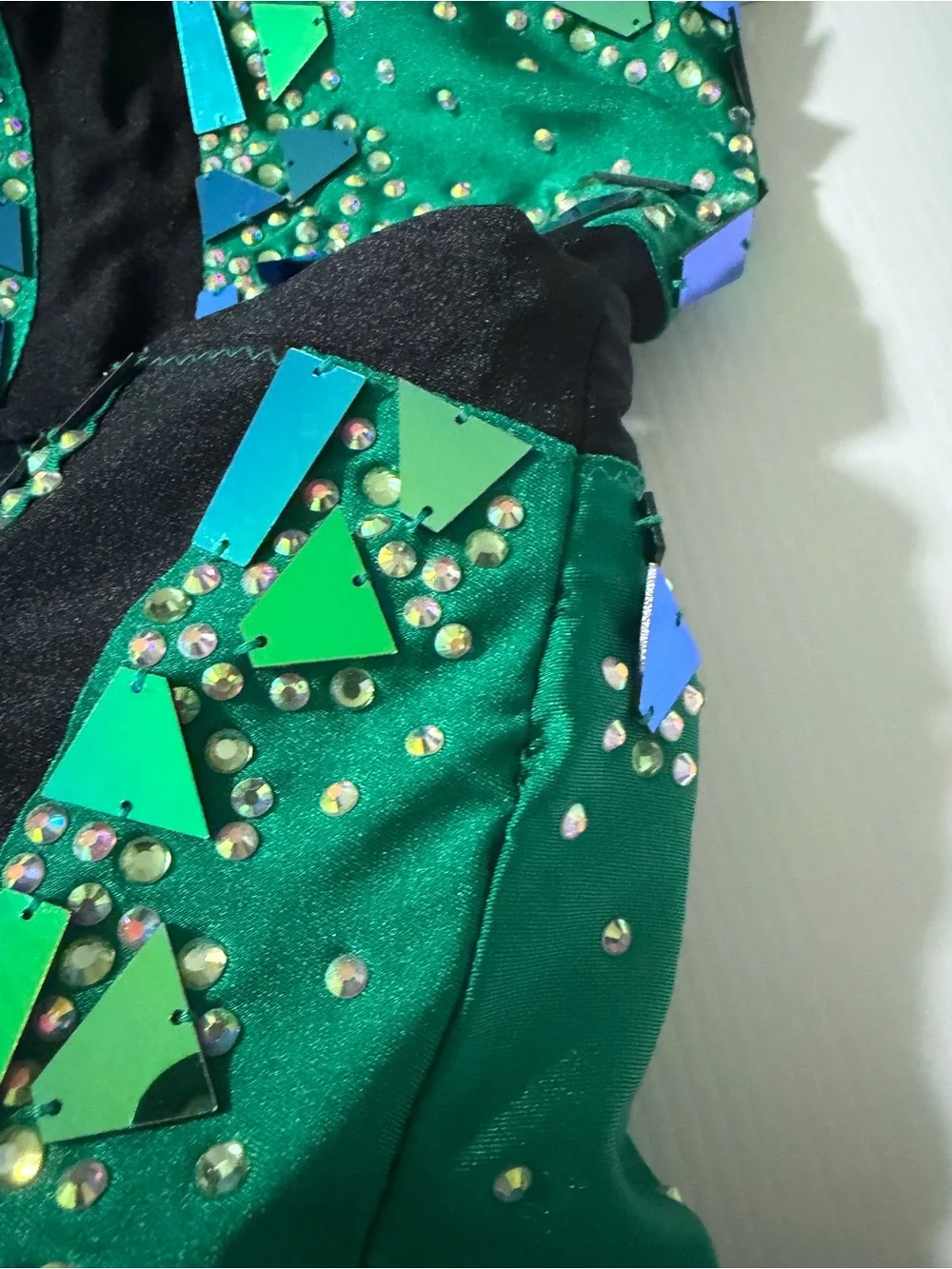 Glamour solo dance costume green embellished jazz acro contemporary SA adult